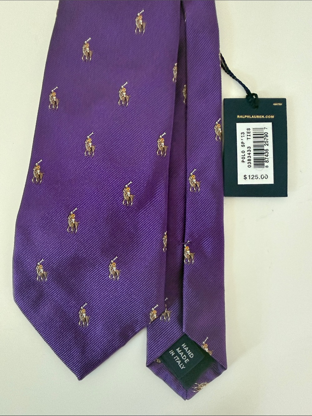 $125 Polo by Ralph Lauren Purple Silk Tie with Pony Logo Made in Italy NWT